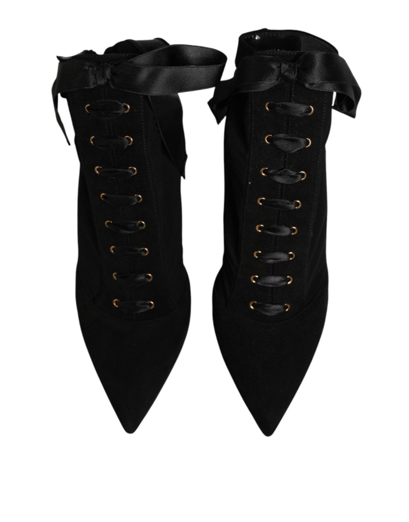 Dolce & Gabbana Black Stiletto Heels Lace Up Boots Shoes - Beyzy Store - Dolce & Gabbana
