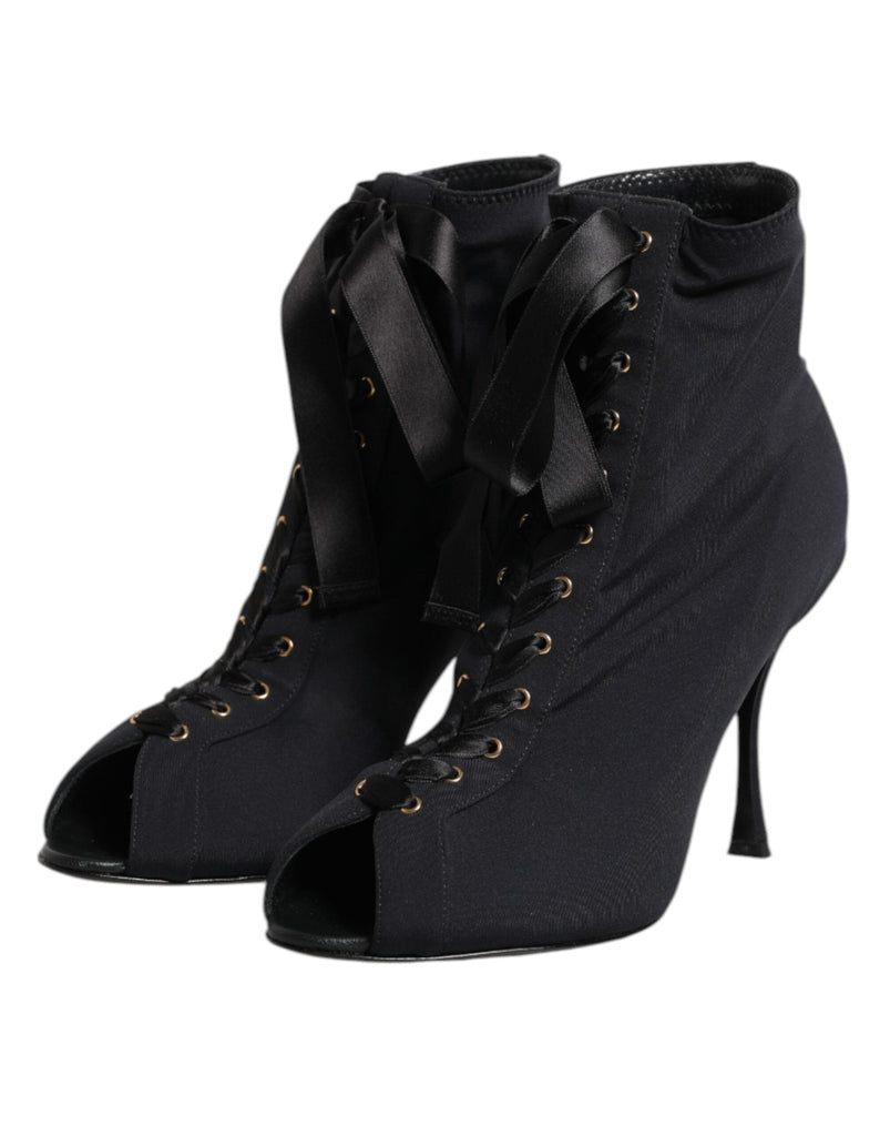 Dolce & Gabbana Black Stiletto Heels Lace Up Boots Shoes - Beyzy Store - Dolce & Gabbana