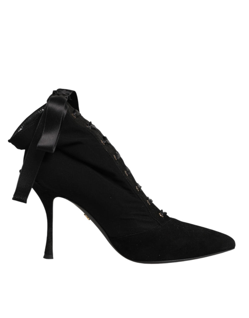 Dolce & Gabbana Black Stiletto Heels Lace Up Boots Shoes - Beyzy Store - Dolce & Gabbana