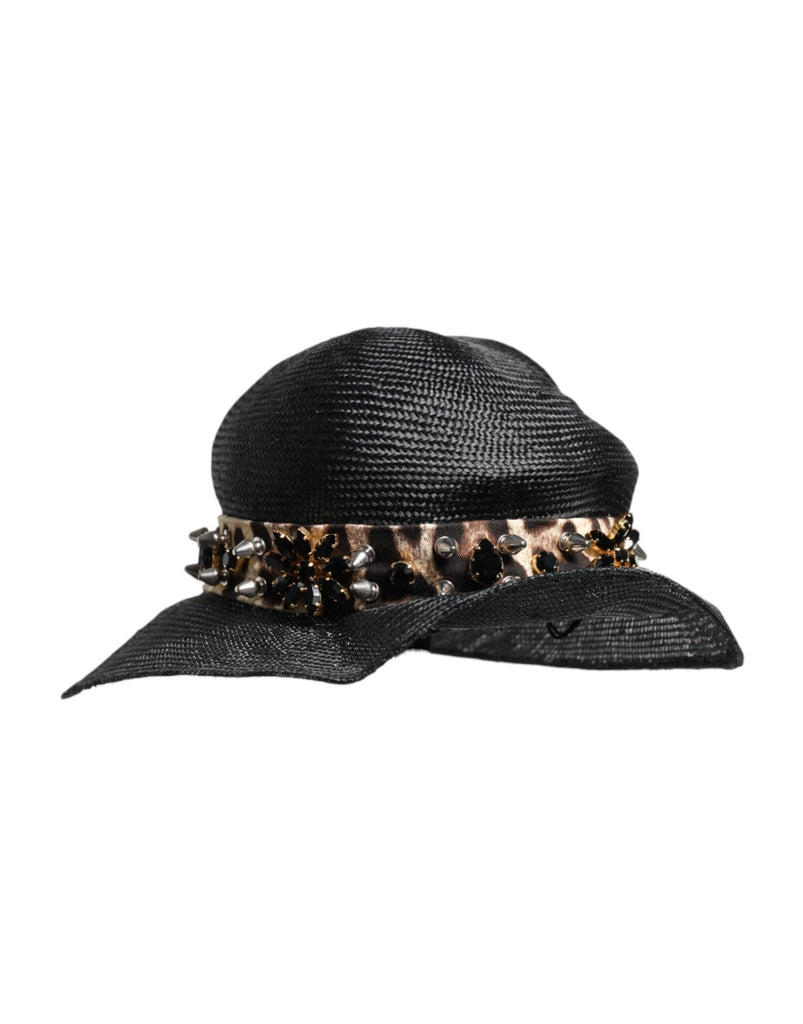 Dolce & Gabbana Black Straw Crystal Embellished Wide Brim Hat - Beyzy Store - Dolce & Gabbana