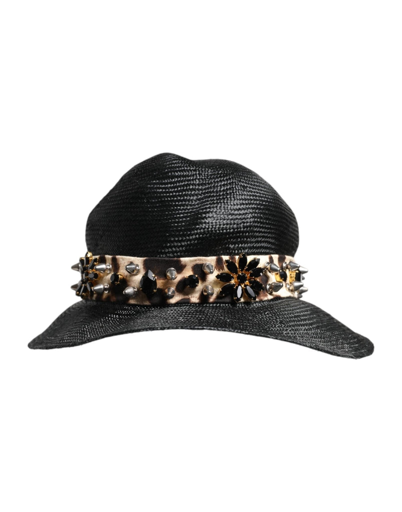 Dolce & Gabbana Black Straw Crystal Embellished Wide Brim Hat - Beyzy Store - Dolce & Gabbana