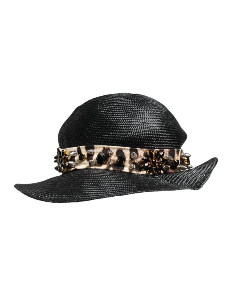 Dolce & Gabbana Black Straw Crystal Embellished Wide Brim Hat - Beyzy Store - Dolce & Gabbana