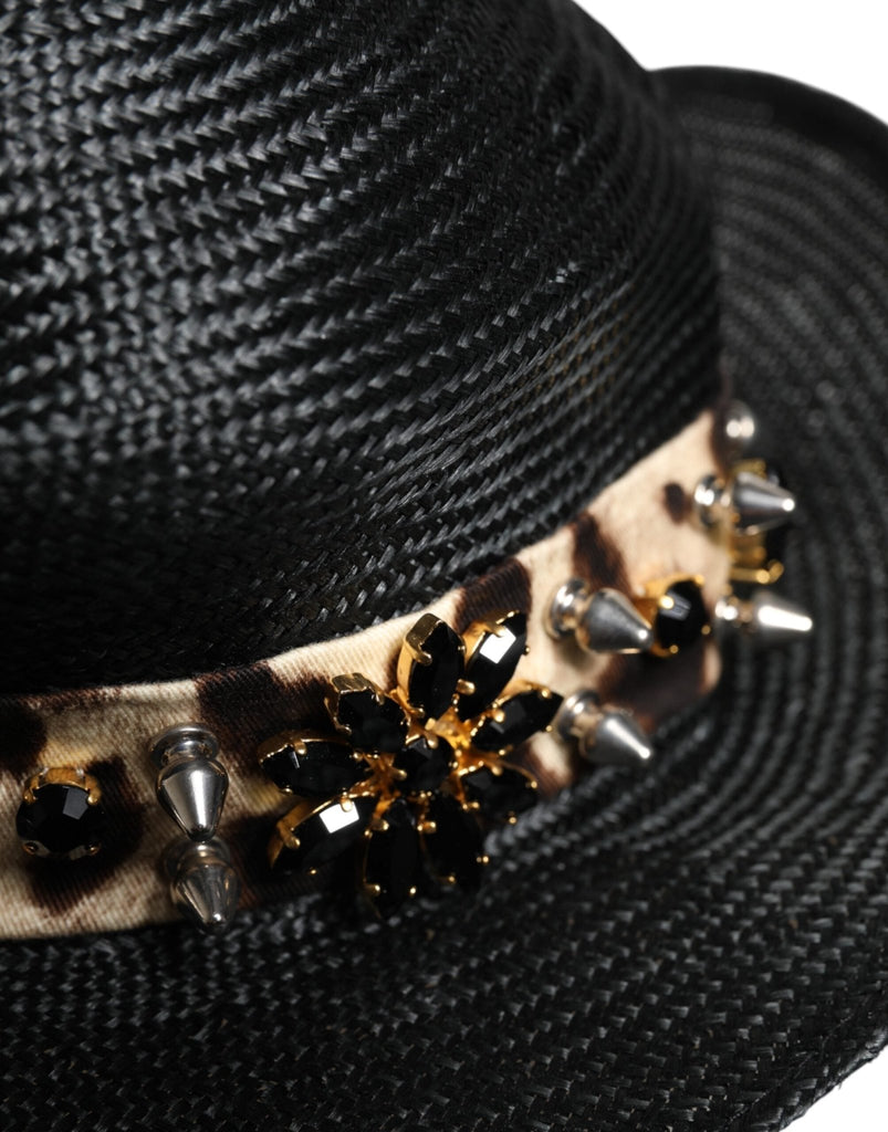 Dolce & Gabbana Black Straw Crystal Embellished Wide Brim Hat - Beyzy Store - Dolce & Gabbana
