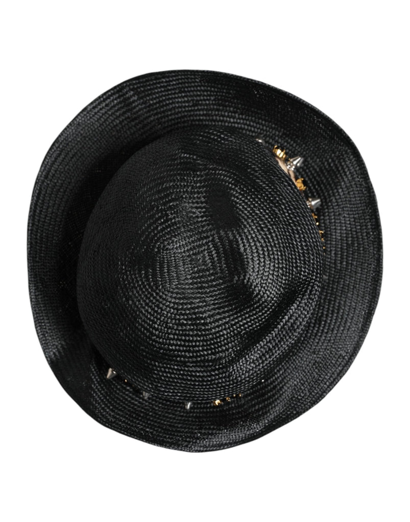 Dolce & Gabbana Black Straw Crystal Embellished Wide Brim Hat - Beyzy Store - Dolce & Gabbana