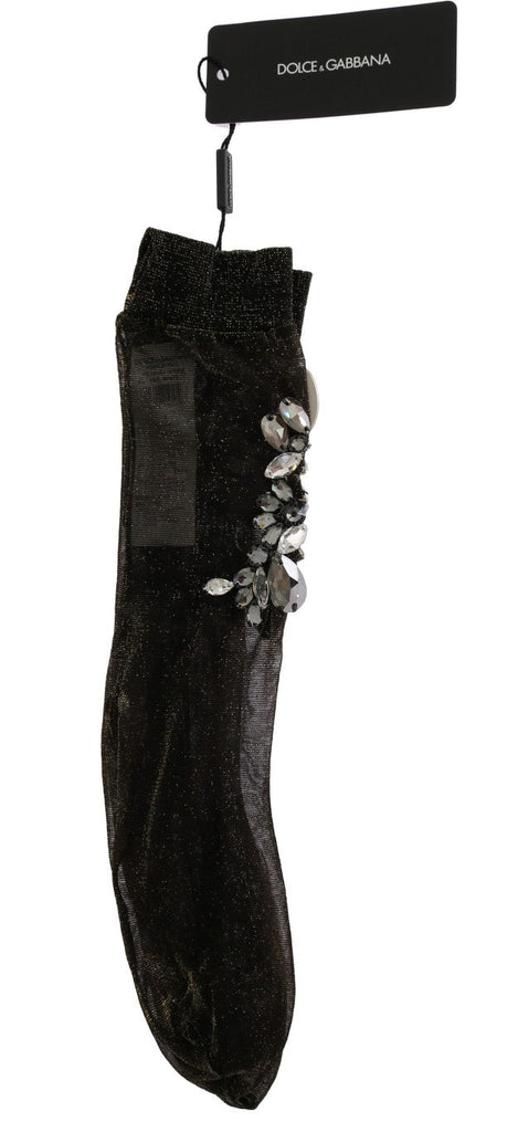 Dolce & Gabbana Black Stretch Floral Clear Crystal Socks - Beyzy Store - Dolce & Gabbana