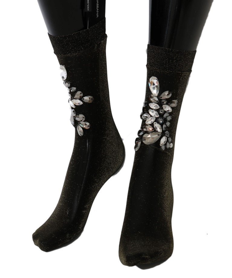 Dolce & Gabbana Black Stretch Floral Clear Crystal Socks - Beyzy Store - Dolce & Gabbana