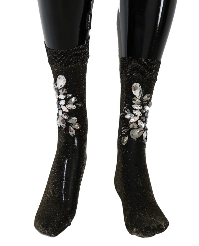 Dolce & Gabbana Black Stretch Floral Clear Crystal Socks - Beyzy Store - Dolce & Gabbana