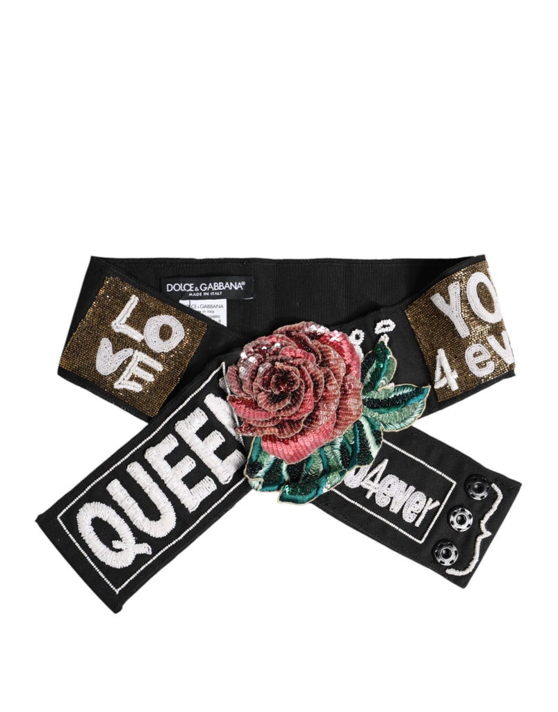 Dolce & Gabbana Black Stretch Multicolor Embellished Waist Belt - Beyzy Store - Dolce & Gabbana