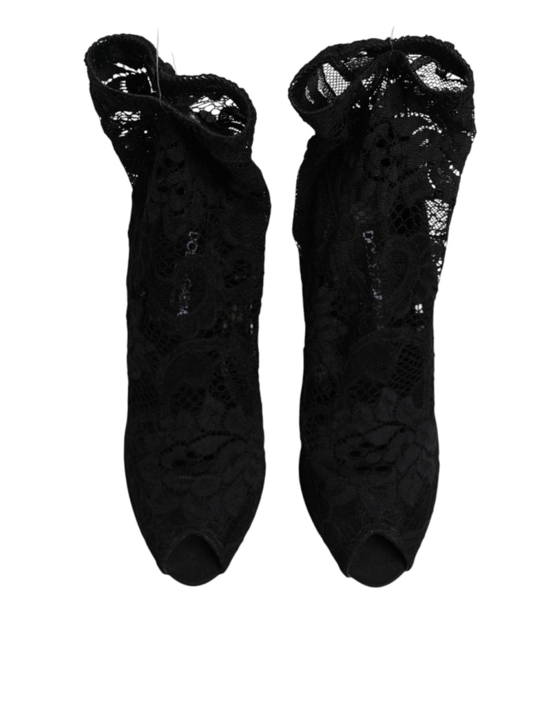 Dolce & Gabbana Black Stretch Taormina Lace Boots Shoes - Beyzy Store - Dolce & Gabbana