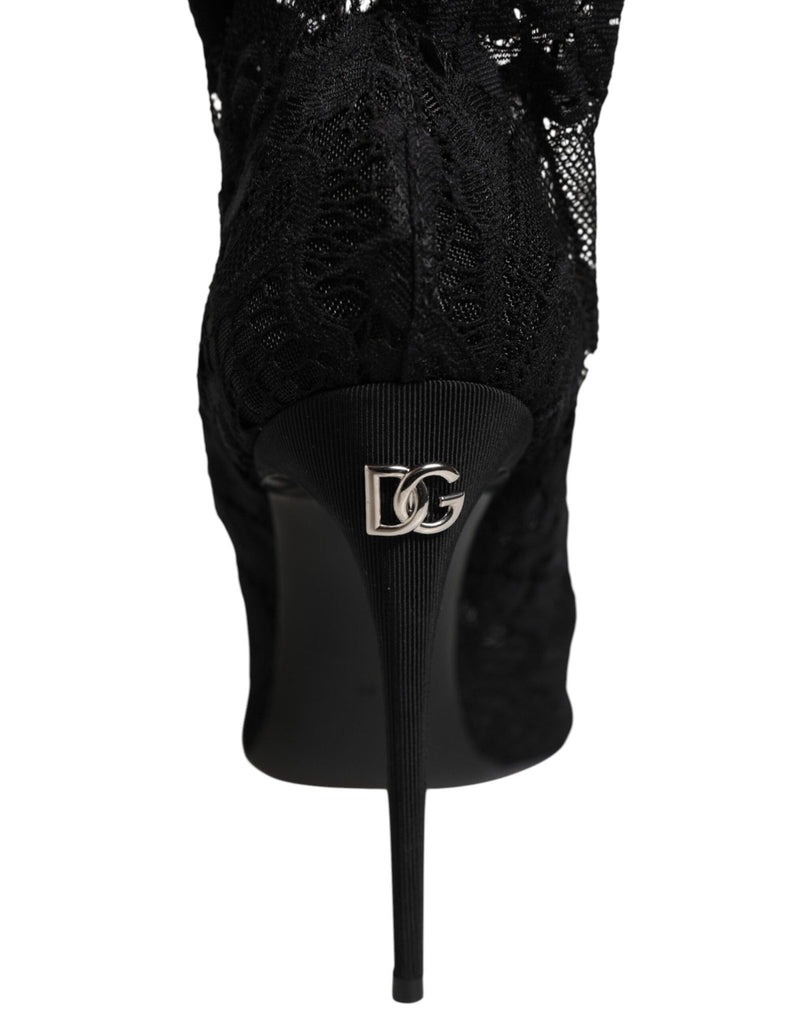 Dolce & Gabbana Black Stretch Taormina Lace Boots Shoes - Beyzy Store - Dolce & Gabbana