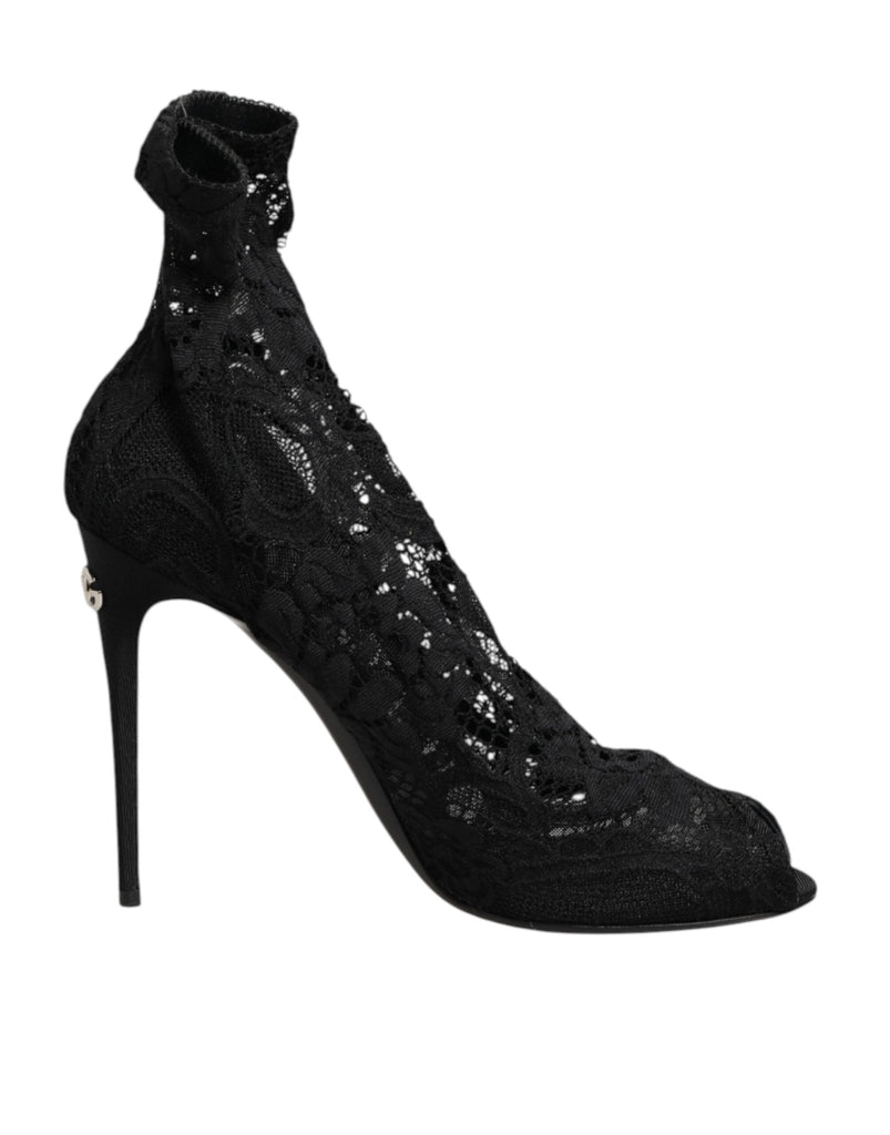 Dolce & Gabbana Black Stretch Taormina Lace Boots Shoes - Beyzy Store - Dolce & Gabbana
