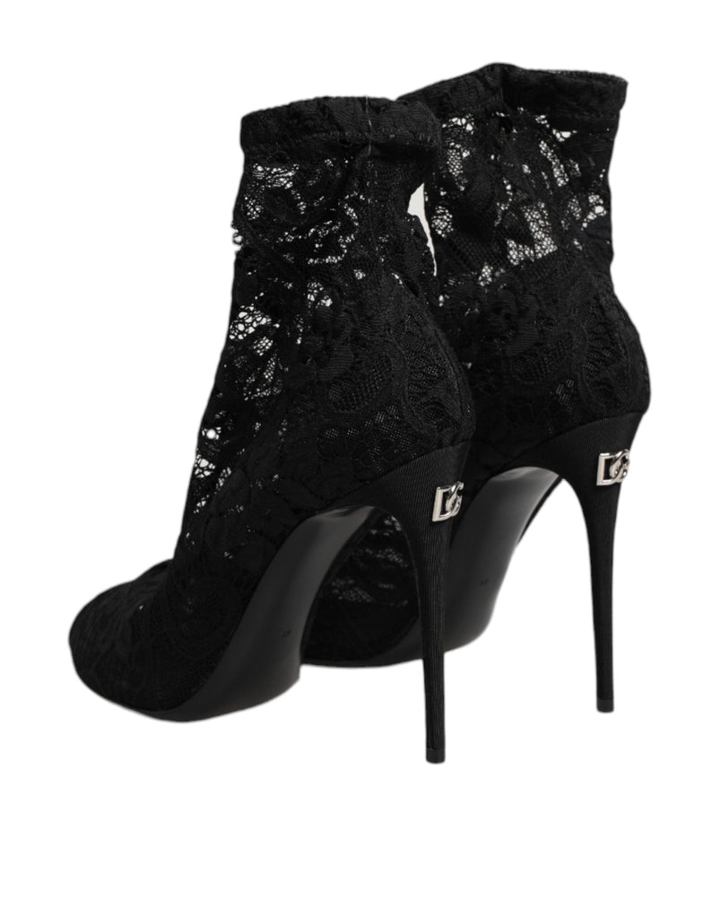 Dolce & Gabbana Black Stretch Taormina Lace Boots Shoes - Beyzy Store - Dolce & Gabbana