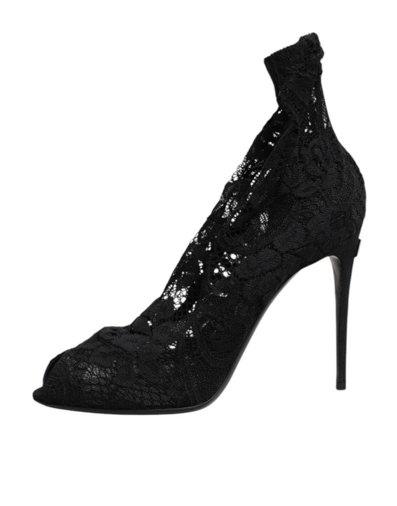 Dolce & Gabbana Black Stretch Taormina Lace Boots Shoes - Beyzy Store - Dolce & Gabbana