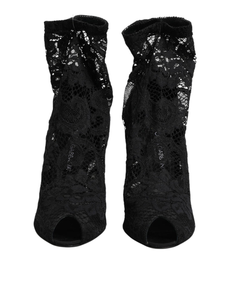 Dolce & Gabbana Black Stretch Taormina Lace Boots Shoes - Beyzy Store - Dolce & Gabbana