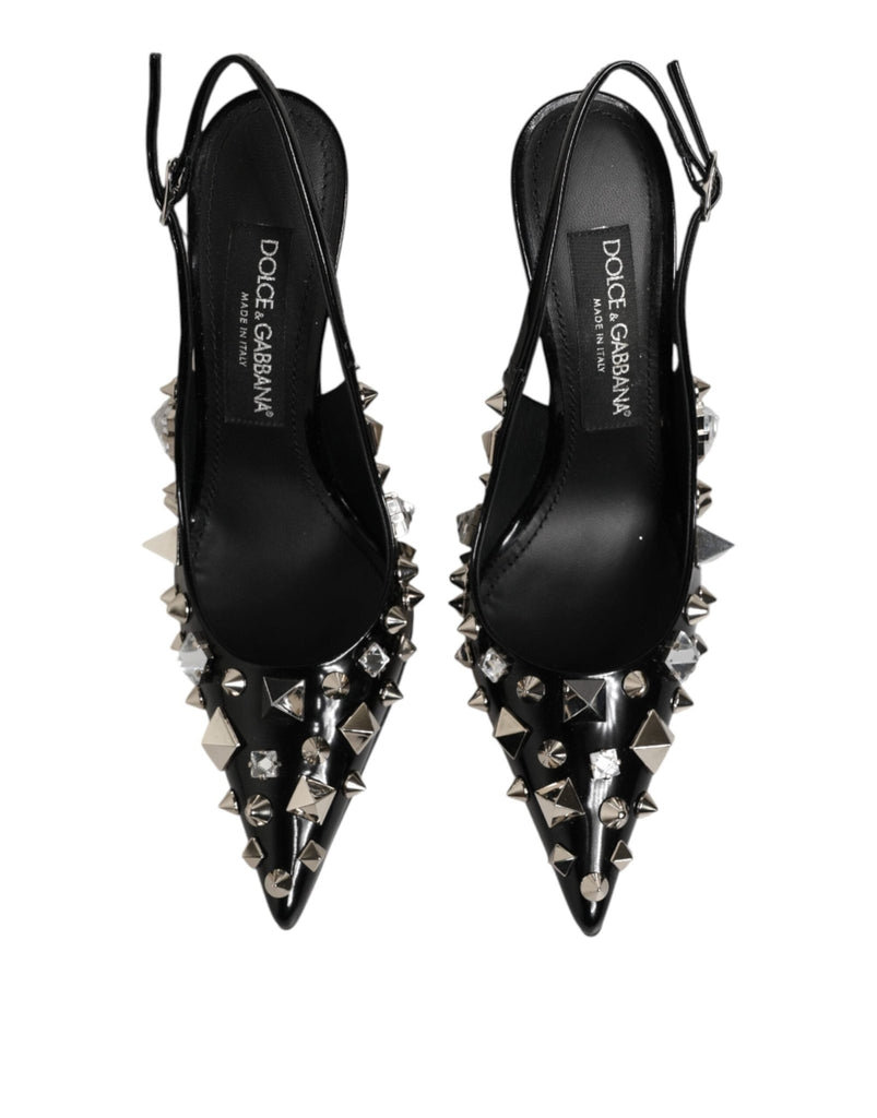 Dolce & Gabbana Black Studded Leather Heels Slingbacks Shoes - Beyzy Store - Dolce & Gabbana