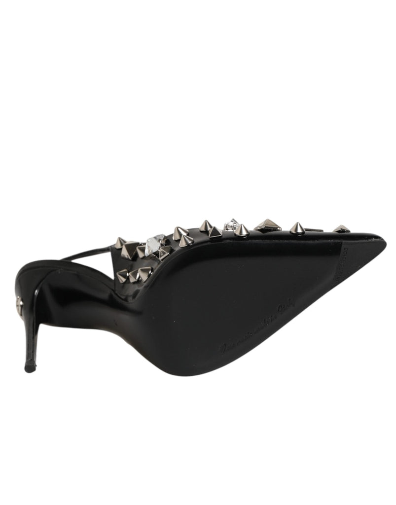 Dolce & Gabbana Black Studded Leather Heels Slingbacks Shoes - Beyzy Store - Dolce & Gabbana