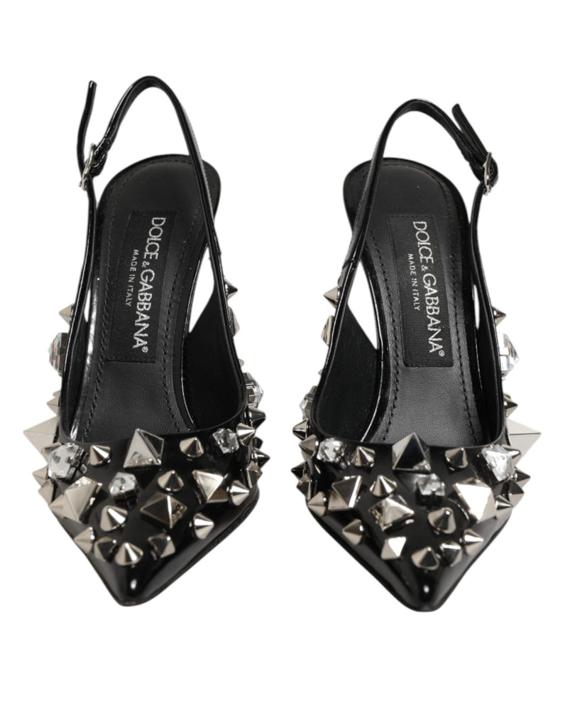 Dolce & Gabbana Black Studded Leather Heels Slingbacks Shoes - Beyzy Store - Dolce & Gabbana