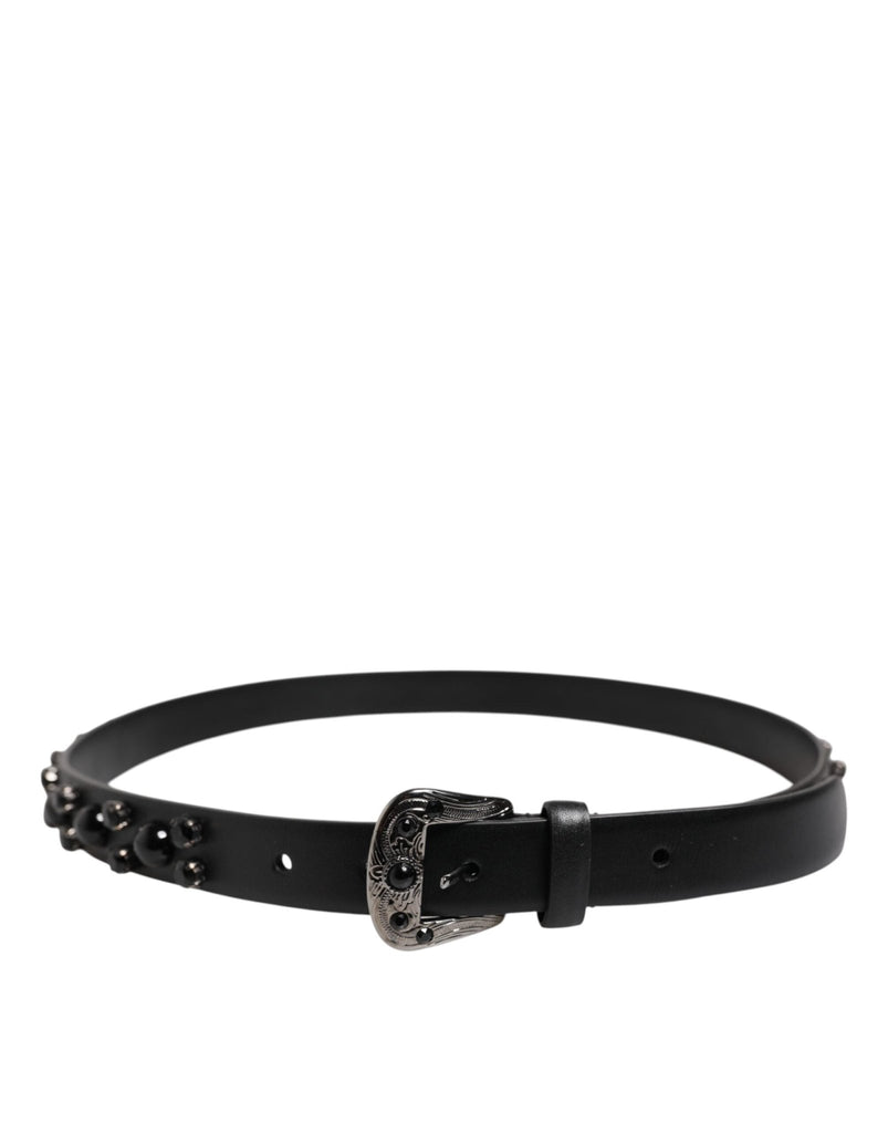 Dolce & Gabbana Black Studded Leather Metal Logo Buckle Belt - Beyzy Store - Dolce & Gabbana