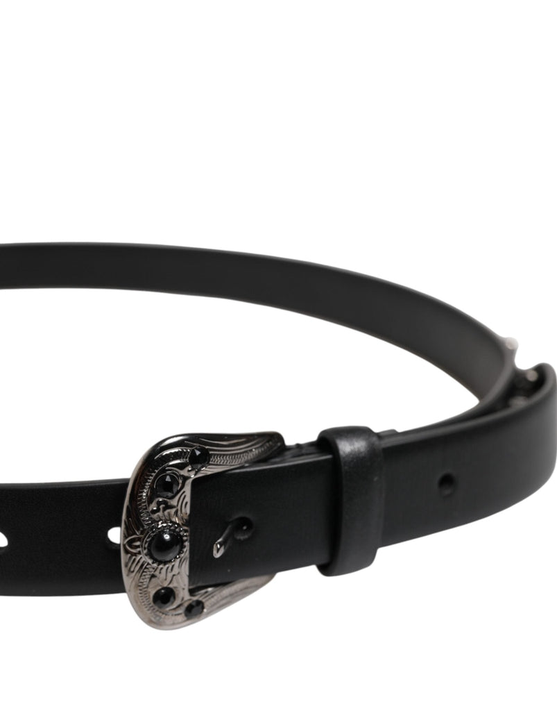 Dolce & Gabbana Black Studded Leather Metal Logo Buckle Belt - Beyzy Store - Dolce & Gabbana