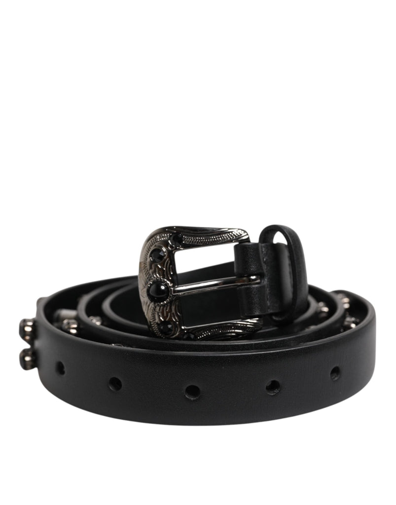 Dolce & Gabbana Black Studded Leather Metal Logo Buckle Belt - Beyzy Store - Dolce & Gabbana