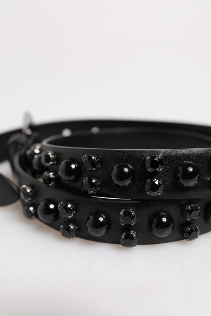 Dolce & Gabbana Black Studded Leather Metal Logo Buckle Belt - Beyzy Store - Dolce & Gabbana