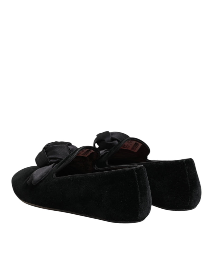 Dolce & Gabbana Black Suede Cotton Rose Slip On Loafers Shoes - Beyzy Store - Dolce & Gabbana