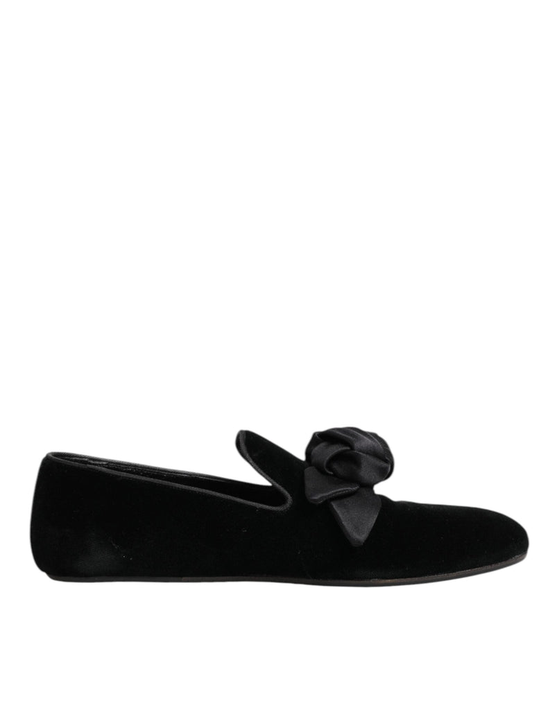 Dolce & Gabbana Black Suede Cotton Rose Slip On Loafers Shoes - Beyzy Store - Dolce & Gabbana