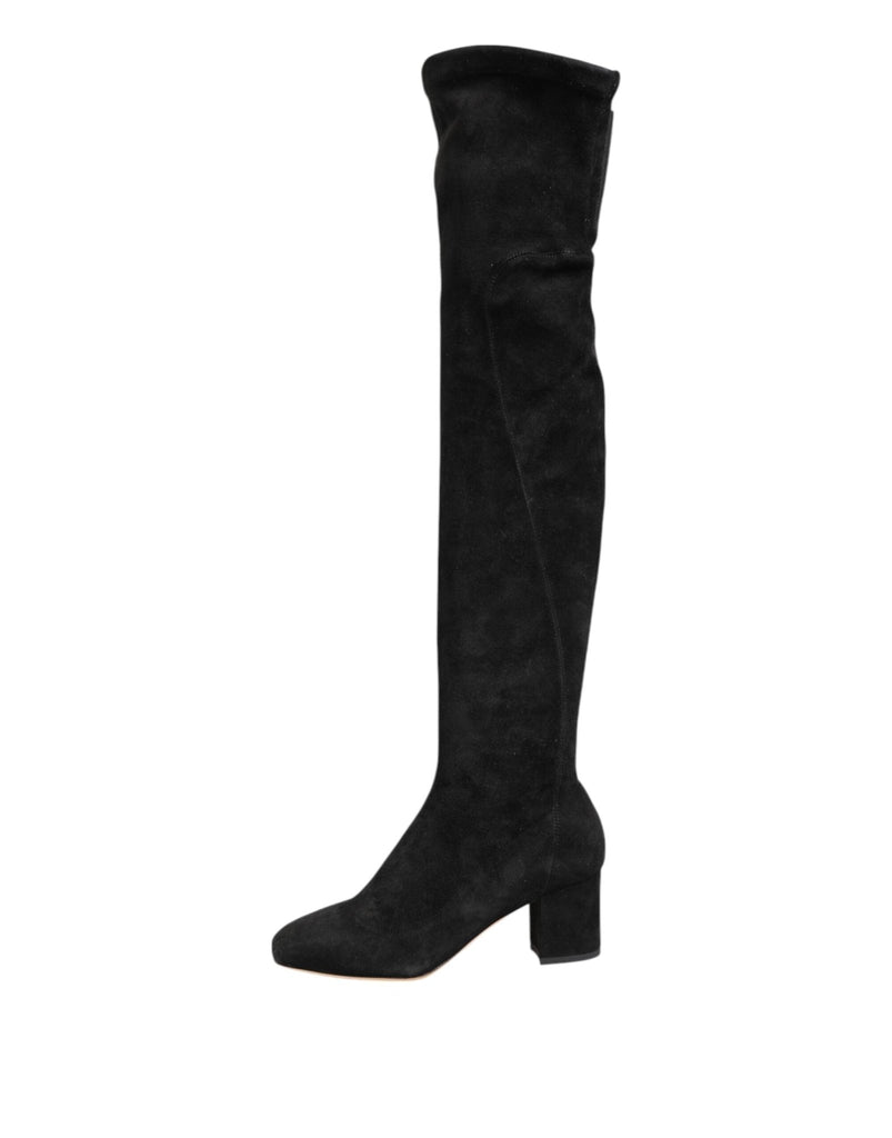 Dolce & Gabbana Black Suede Leather Knee High Boots Shoes - Beyzy Store - Dolce & Gabbana