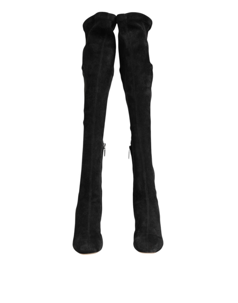 Dolce & Gabbana Black Suede Leather Knee High Boots Shoes - Beyzy Store - Dolce & Gabbana