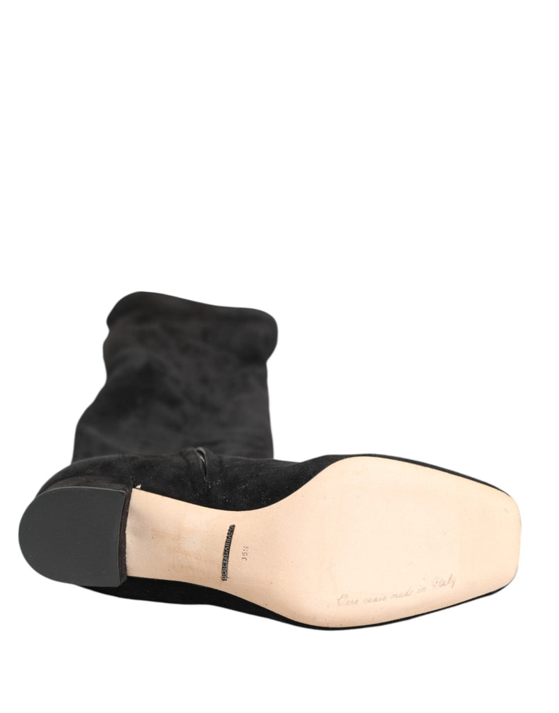 Dolce & Gabbana Black Suede Leather Knee High Boots Shoes - Beyzy Store - Dolce & Gabbana