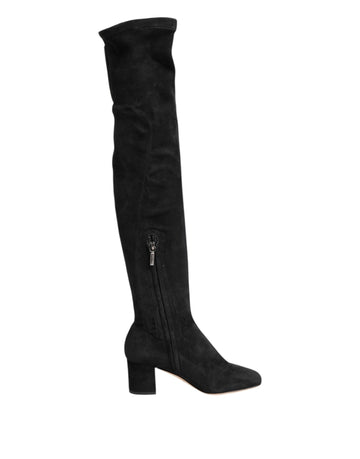 Dolce & Gabbana Black Suede Leather Knee High Boots Shoes - Beyzy Store - Dolce & Gabbana