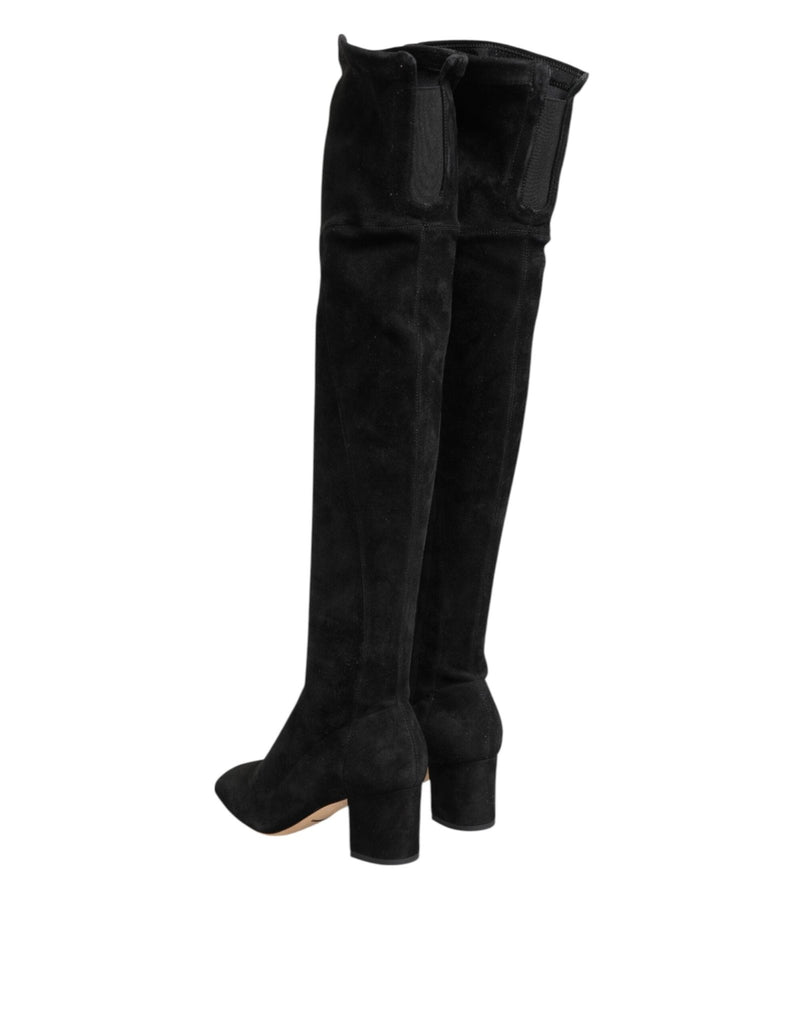 Dolce & Gabbana Black Suede Leather Knee High Boots Shoes - Beyzy Store - Dolce & Gabbana