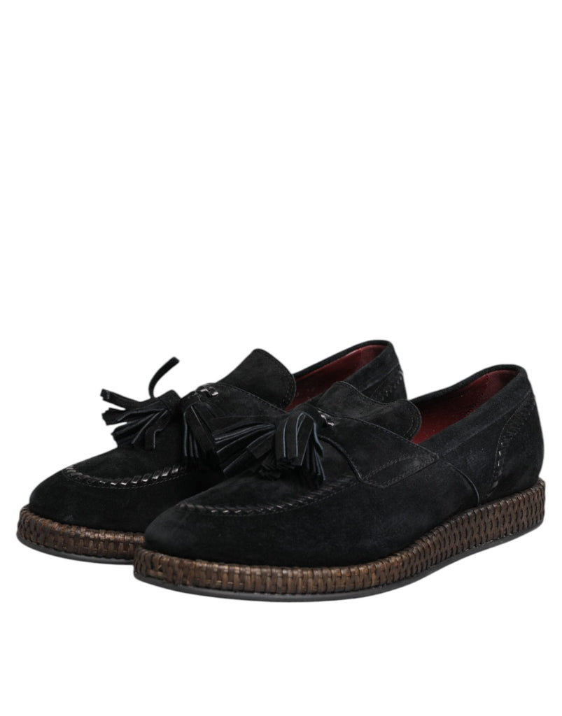 Dolce & Gabbana Black Suede Tassel Embellished Loafers Shoes - Beyzy Store - Dolce & Gabbana