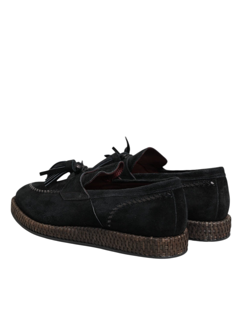 Dolce & Gabbana Black Suede Tassel Embellished Loafers Shoes - Beyzy Store - Dolce & Gabbana