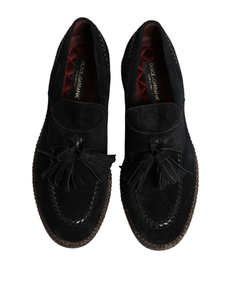 Dolce & Gabbana Black Suede Tassel Embellished Loafers Shoes - Beyzy Store - Dolce & Gabbana