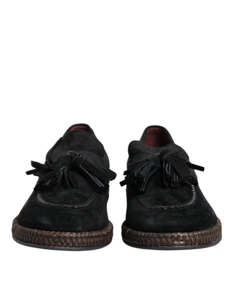 Dolce & Gabbana Black Suede Tassel Embellished Loafers Shoes - Beyzy Store - Dolce & Gabbana