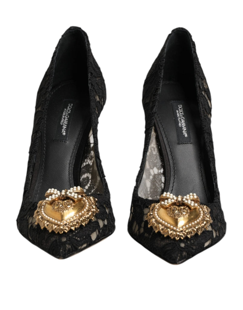 Dolce & Gabbana Black Taormina Lace DEVOTION Pumps Shoes - Beyzy Store - Dolce & Gabbana