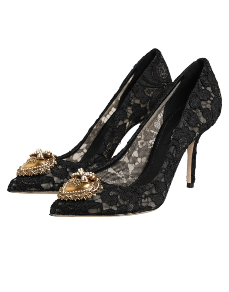 Dolce & Gabbana Black Taormina Lace DEVOTION Pumps Shoes - Beyzy Store - Dolce & Gabbana
