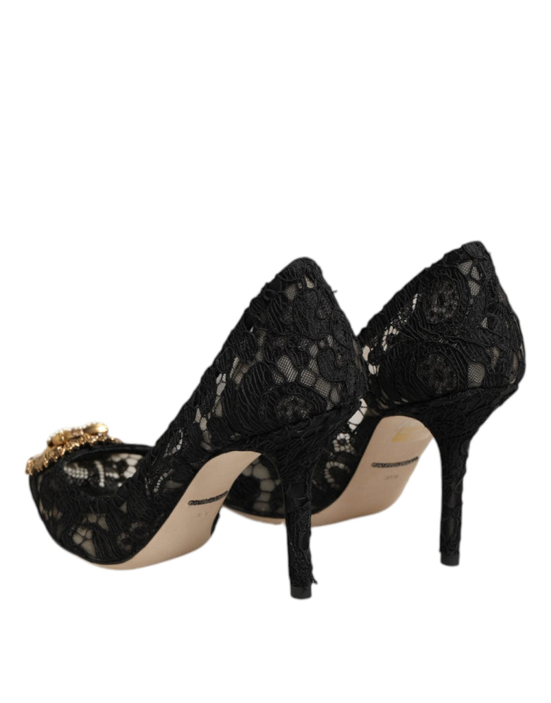 Dolce & Gabbana Black Taormina Lace DEVOTION Pumps Shoes - Beyzy Store - Dolce & Gabbana