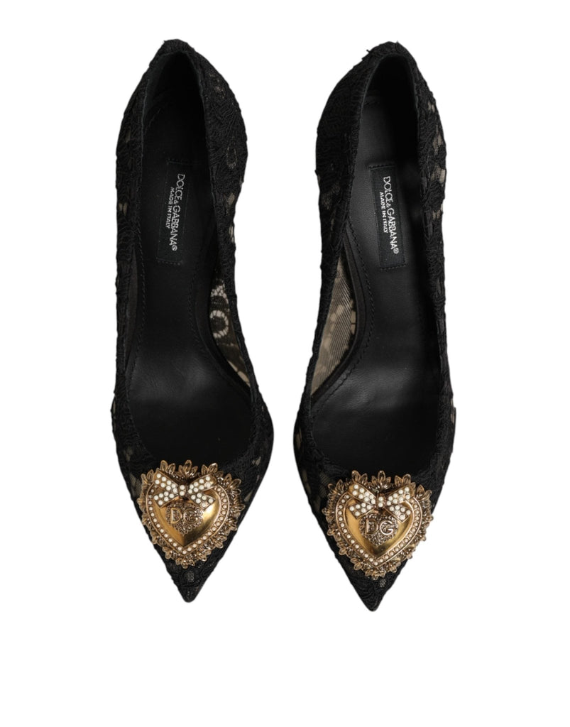 Dolce & Gabbana Black Taormina Lace DEVOTION Pumps Shoes - Beyzy Store - Dolce & Gabbana