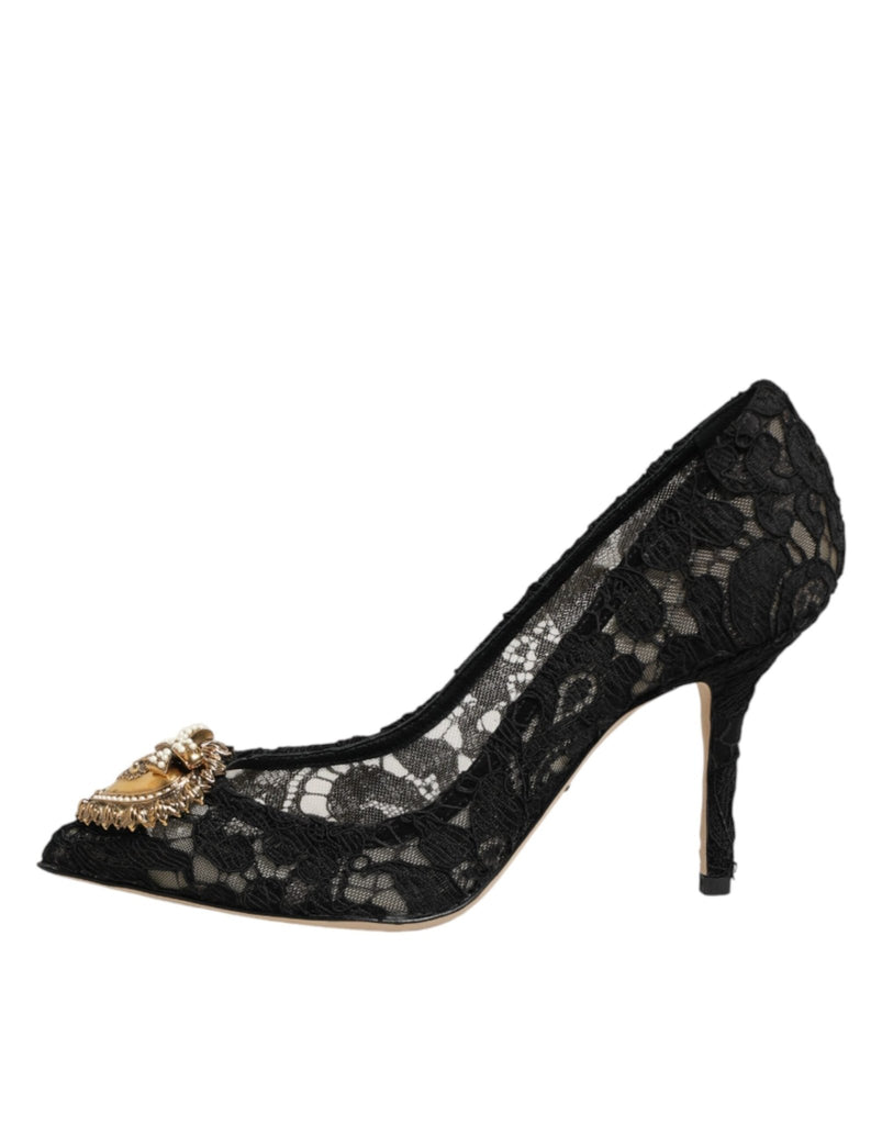 Dolce & Gabbana Black Taormina Lace DEVOTION Pumps Shoes - Beyzy Store - Dolce & Gabbana