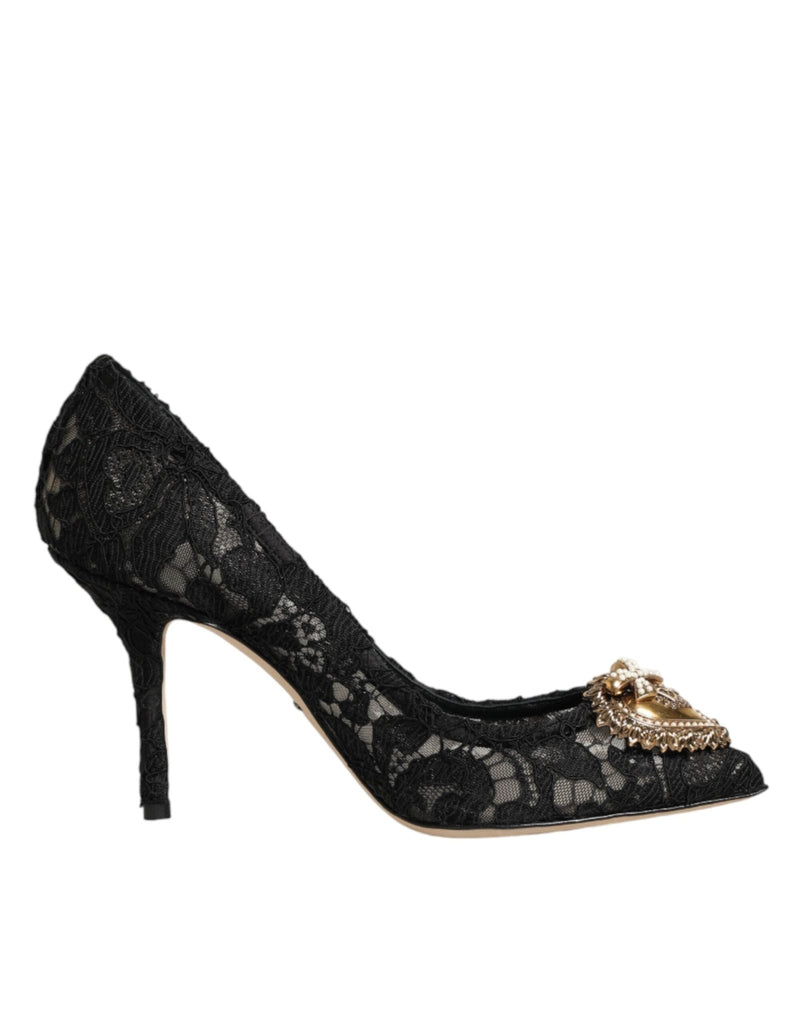 Dolce & Gabbana Black Taormina Lace DEVOTION Pumps Shoes - Beyzy Store - Dolce & Gabbana