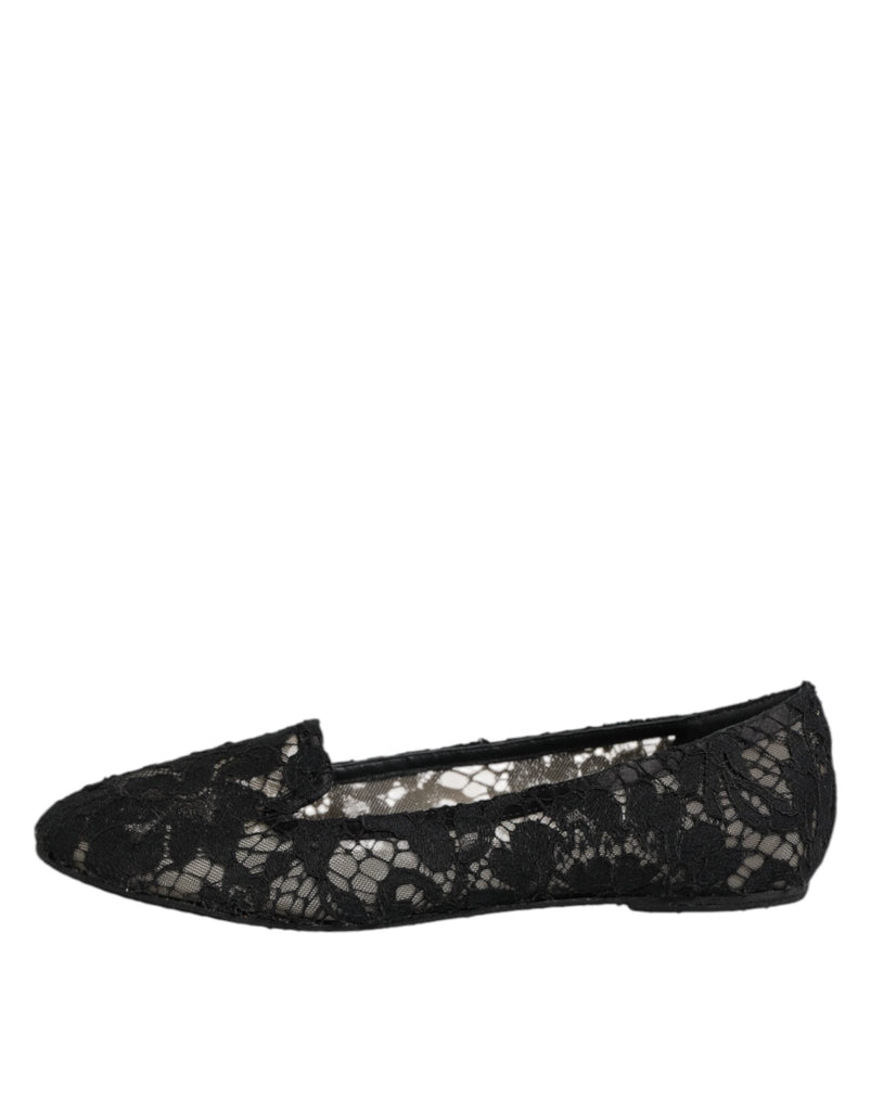 Dolce & Gabbana Black Taormina Lace Slip On Flats Shoes - Beyzy Store - Dolce & Gabbana