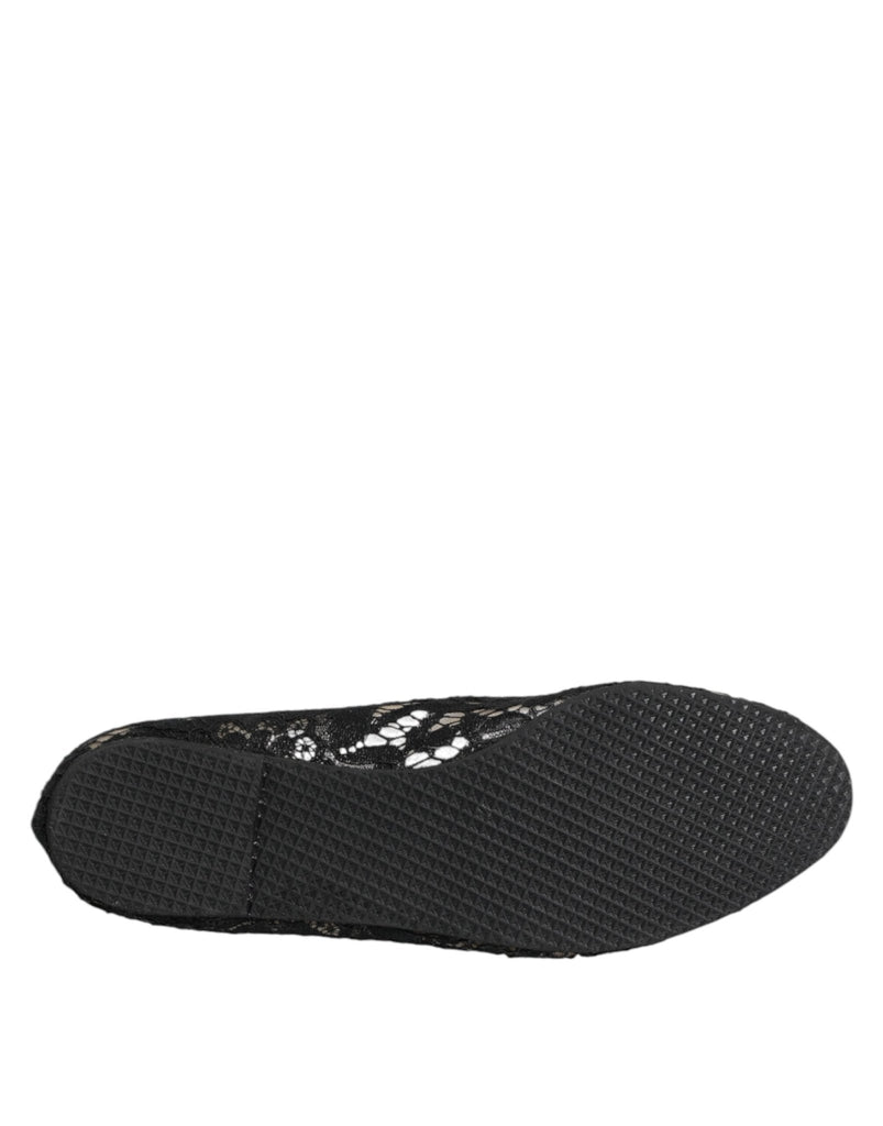Dolce & Gabbana Black Taormina Lace Slip On Flats Shoes - Beyzy Store - Dolce & Gabbana