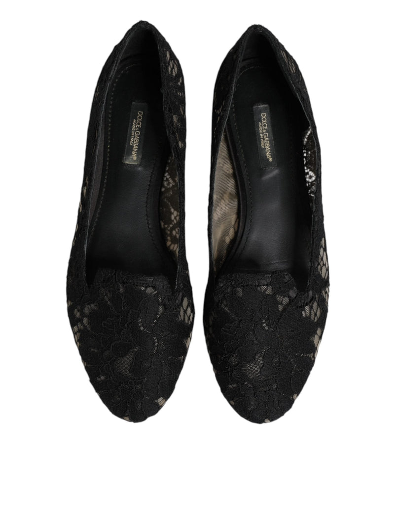 Dolce & Gabbana Black Taormina Lace Slip On Flats Shoes - Beyzy Store - Dolce & Gabbana