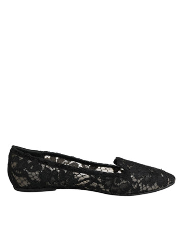 Dolce & Gabbana Black Taormina Lace Slip On Flats Shoes - Beyzy Store - Dolce & Gabbana