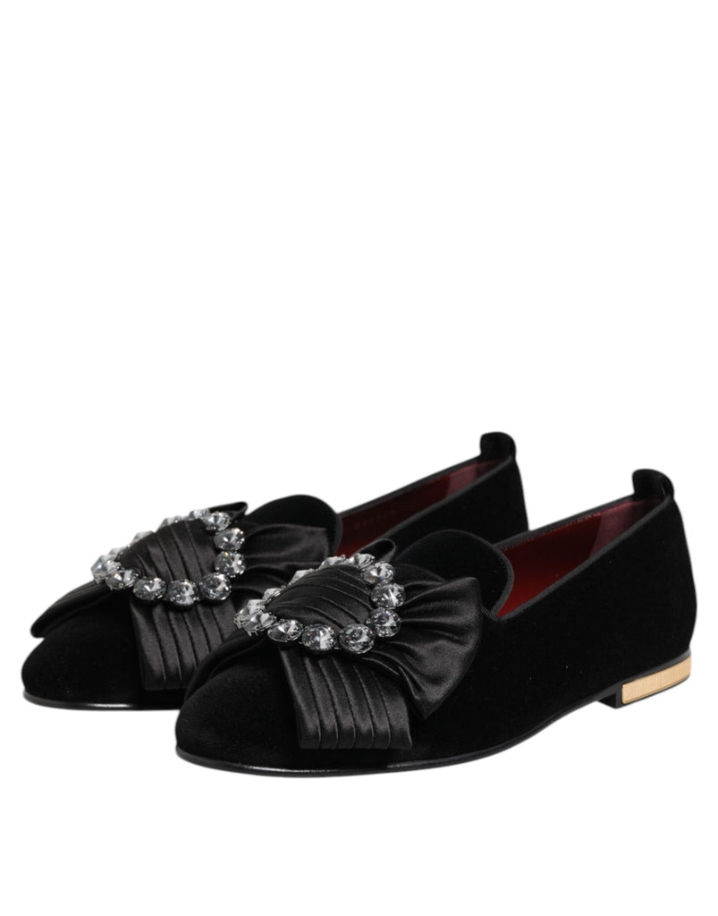 Dolce & Gabbana Black VATICANO Crystal Ribbon Slip On Shoes - Beyzy Store - Dolce & Gabbana