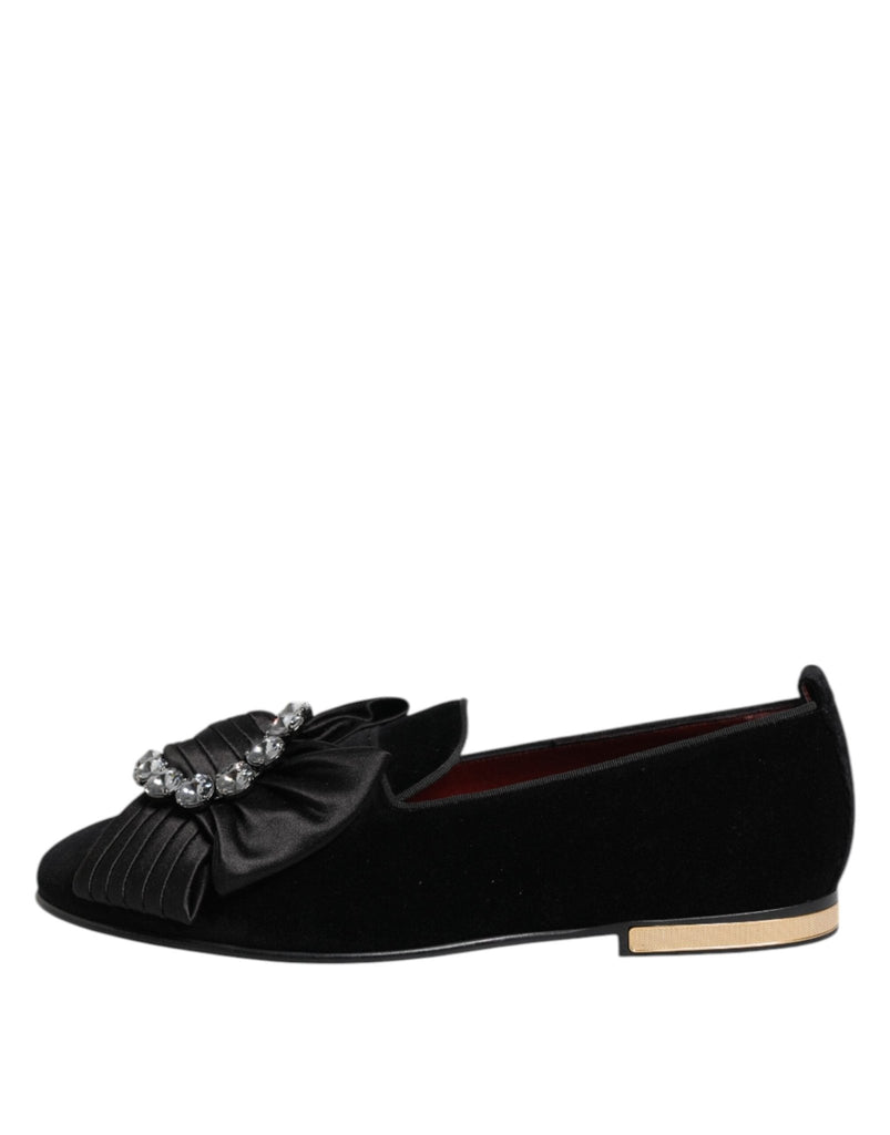 Dolce & Gabbana Black VATICANO Crystal Ribbon Slip On Shoes - Beyzy Store - Dolce & Gabbana
