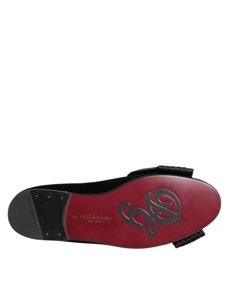 Dolce & Gabbana Black VATICANO Crystal Ribbon Slip On Shoes - Beyzy Store - Dolce & Gabbana
