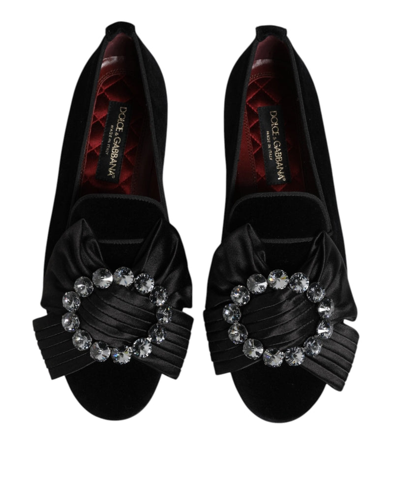 Dolce & Gabbana Black VATICANO Crystal Ribbon Slip On Shoes - Beyzy Store - Dolce & Gabbana